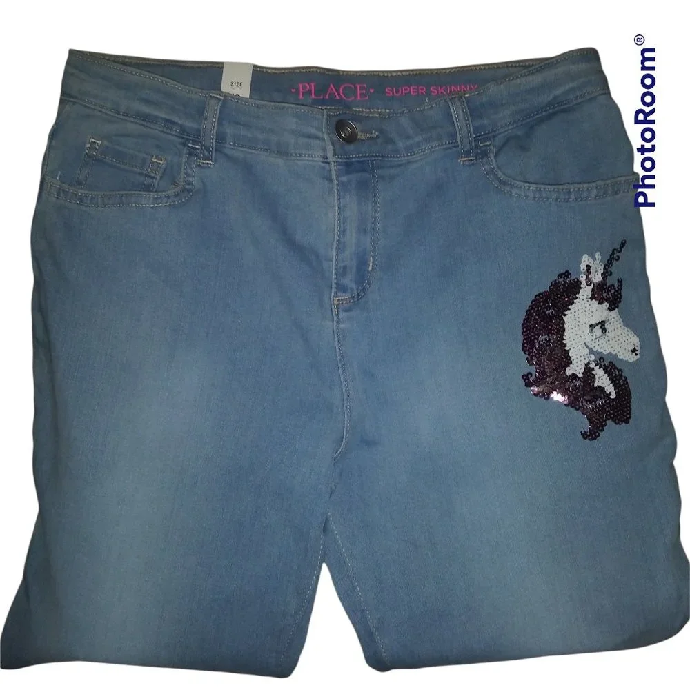 NWT! The Children's Place Super Skinny Sequin Glitter Unicorn Jeans Size…